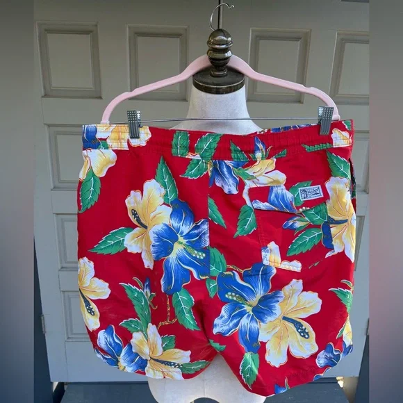 Ralph Lauren Red Floral Drawstring Swim Trunks - Picture 2 of 7